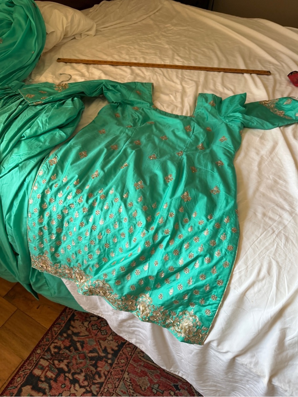 Women’s mint silk' Turquoise Embroidered Party Dress